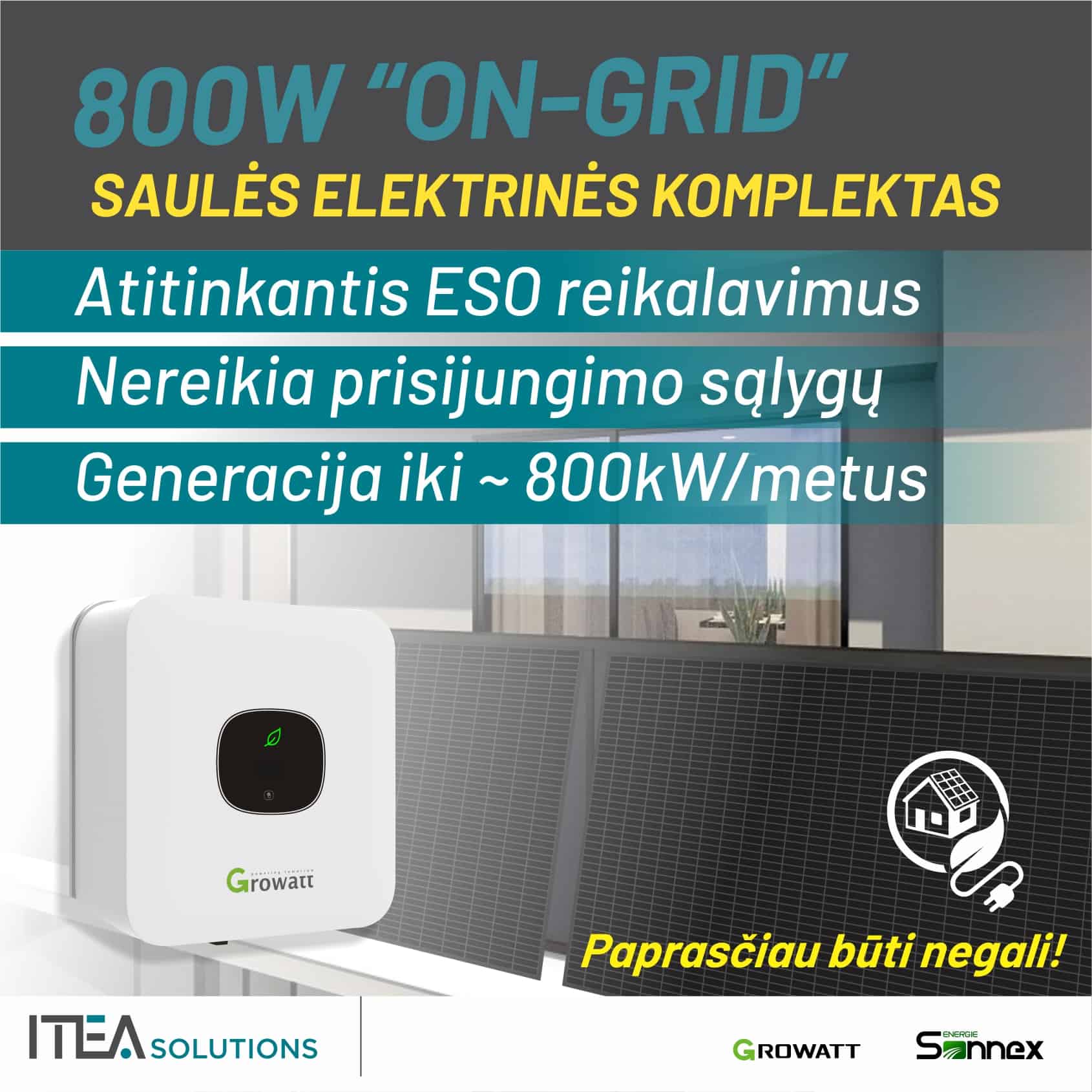Saulės elektrinės komplektas balkonui 800W On-grid
